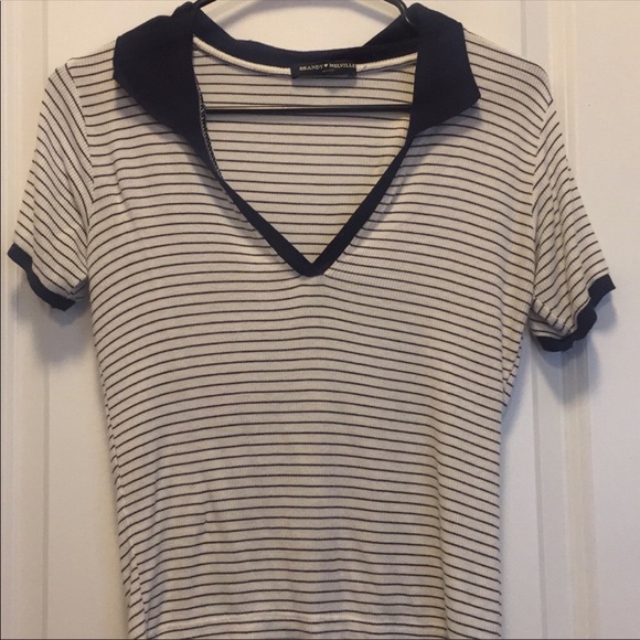 Brandy Melville Stripped collard stretchy tee - Picture 2 of 3